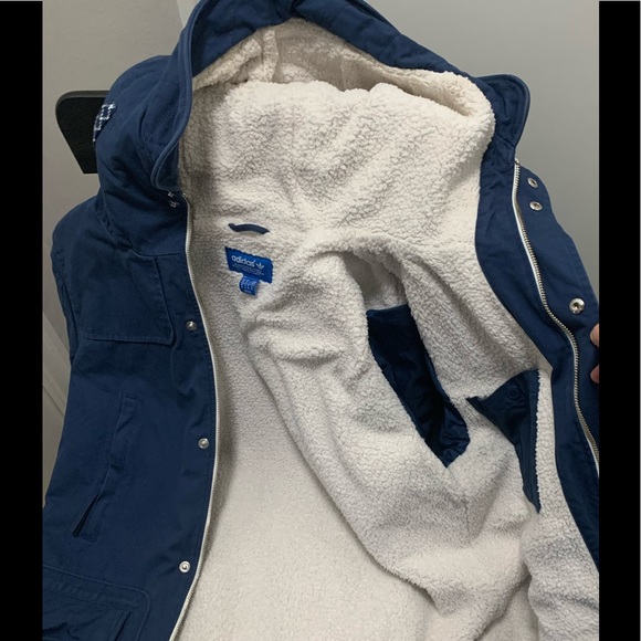 Adidas blue cotton coat parka M size - Picture 3 of 10